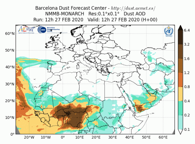 Fuerteventura-Wetter: der Februar 2020 verabschiedet sich mit leichter Calima 1 Calima Fuerteventura Vorhersage loop