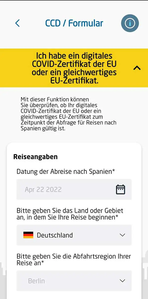 EU- Zertifikat oder QR Code: Was muss man zur Einreise nach Fuerteventura – vorlegen? 8 Validierung Reisedaten SpTH web