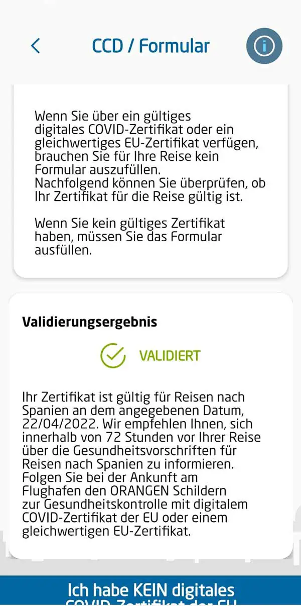 EU- Zertifikat oder QR Code: Was muss man zur Einreise nach Fuerteventura – vorlegen? 10 Validierungsergebnis Gueltig SpTH web