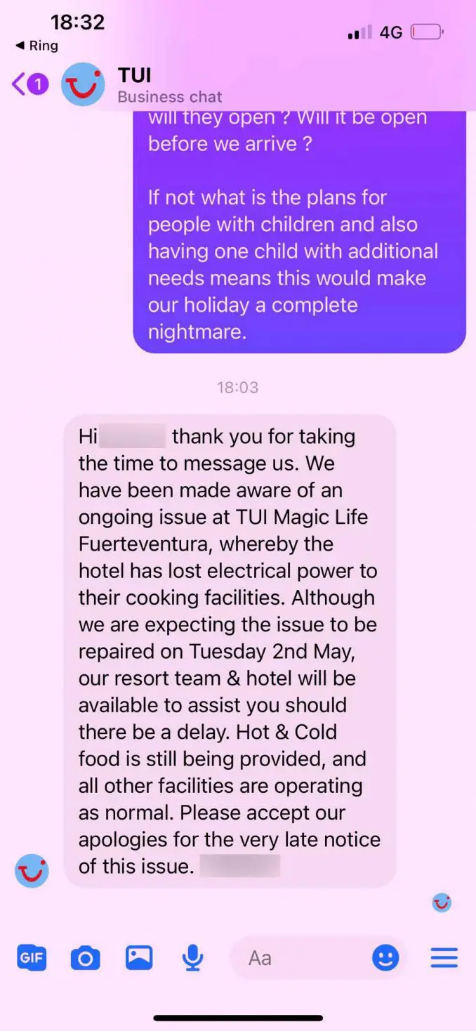 TUI Magic Life Electrical Problem anonymisiert