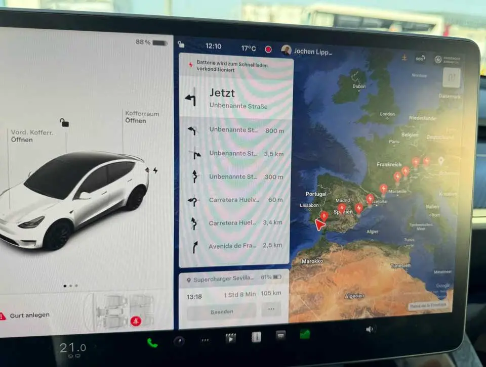 Mit dem Elektroauto von München nach Fuerteventura 2 Tesla Fuerteventura Route