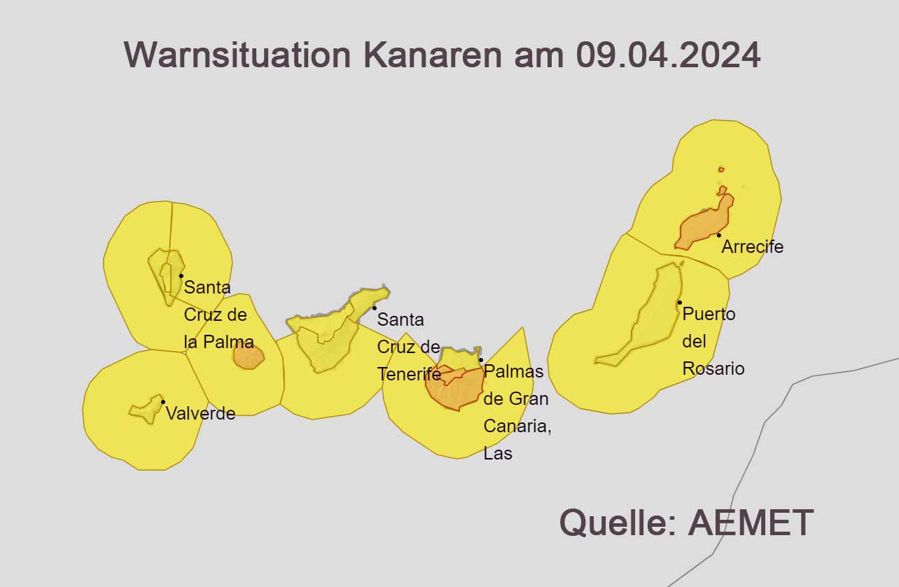 Wetterwarnung Kanarische Inseln 09.04.2024