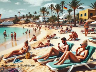 Fuerteventura umwirbt Reisebüros bei einer Roadshow in Deutschland 1 Deutsche am Strand